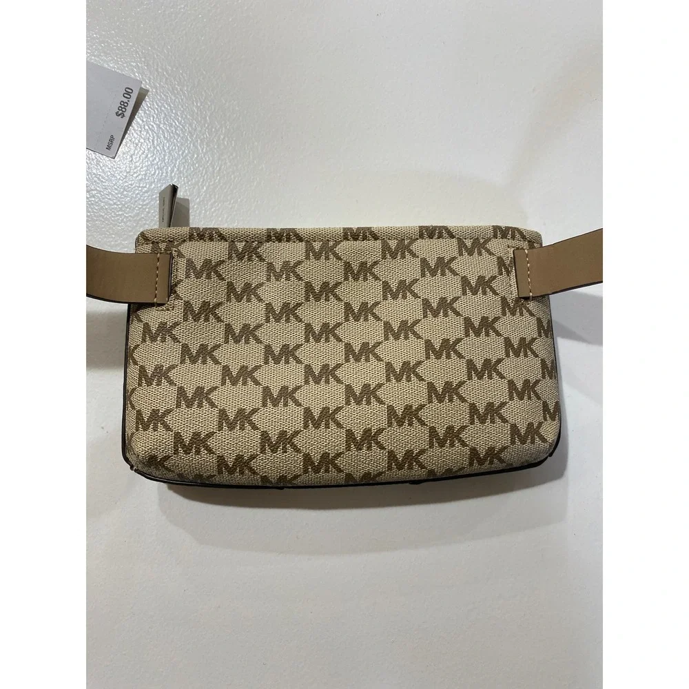 Michael Kors Brown Monogram White Panel Adjustable Belt Bag Fanny Pack S/M NEW